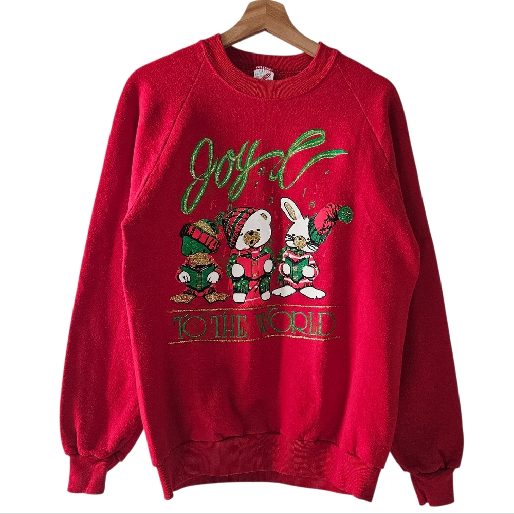 Joy To The World Glittery Animal Choir Christmas Holiday Sweater Size Large